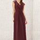 A-line V Neck Sleeveless Chiffon Long/Floor-Length Bridesmaid Dresses With Pleated Lace Brianna DEP0025627