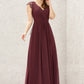 A-line V Neck Sleeveless Chiffon Long/Floor-Length Bridesmaid Dresses With Pleated Lace Brianna DEP0025627