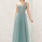 A-line V Neck Sleeveless Tulle Long/Floor-Length Bridesmaid Dresses With Lace Trudie DEP0025628