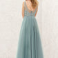 A-line V Neck Sleeveless Tulle Long/Floor-Length Bridesmaid Dresses With Lace Trudie DEP0025628