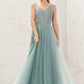 A-line V Neck Sleeveless Tulle Long/Floor-Length Bridesmaid Dresses With Lace Trudie DEP0025628