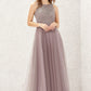 A-line Scoop Neck Sleeveless Lace Tulle Long/Floor-Length Bridesmaid Dresses Lana DEP0025631