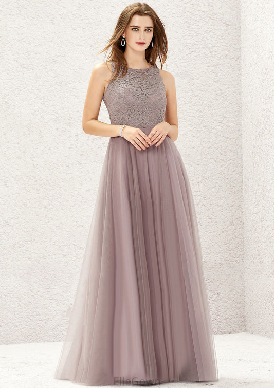 A-line Scoop Neck Sleeveless Lace Tulle Long/Floor-Length Bridesmaid Dresses Lana DEP0025631