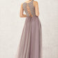 A-line Scoop Neck Sleeveless Lace Tulle Long/Floor-Length Bridesmaid Dresses Lana DEP0025631