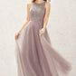 A-line Scoop Neck Sleeveless Lace Tulle Long/Floor-Length Bridesmaid Dresses Lana DEP0025631