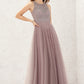 A-line Scoop Neck Sleeveless Lace Tulle Long/Floor-Length Bridesmaid Dresses Lana DEP0025631