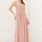 A-line V Neck Sleeveless Chiffon Long/Floor-Length Bridesmaid Dresses With Pleated Yadira DEP0025632