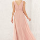 A-line V Neck Sleeveless Chiffon Long/Floor-Length Bridesmaid Dresses With Pleated Yadira DEP0025632