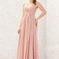 A-line V Neck Sleeveless Chiffon Long/Floor-Length Bridesmaid Dresses With Pleated Yadira DEP0025632