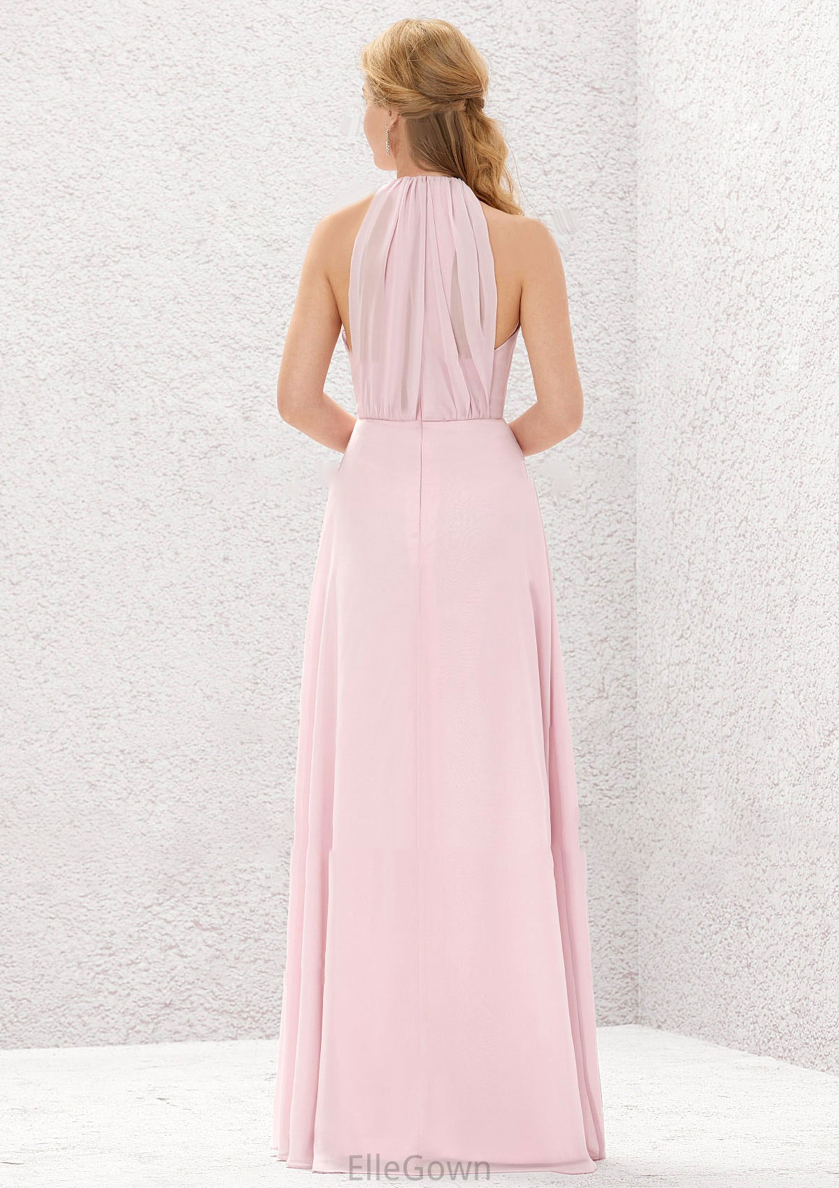 A-line Halter Sleeveless Chiffon Long/Floor-Length Bridesmaid Dresses With Pleated Anya DEP0025634