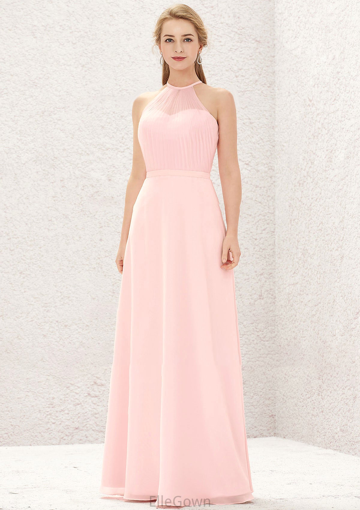 A-line Halter Sleeveless Chiffon Long/Floor-Length Bridesmaid Dresses Jaylen DEP0025635