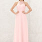 A-line Halter Sleeveless Chiffon Long/Floor-Length Bridesmaid Dresses Jaylen DEP0025635