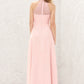 A-line Halter Sleeveless Chiffon Long/Floor-Length Bridesmaid Dresses Jaylen DEP0025635