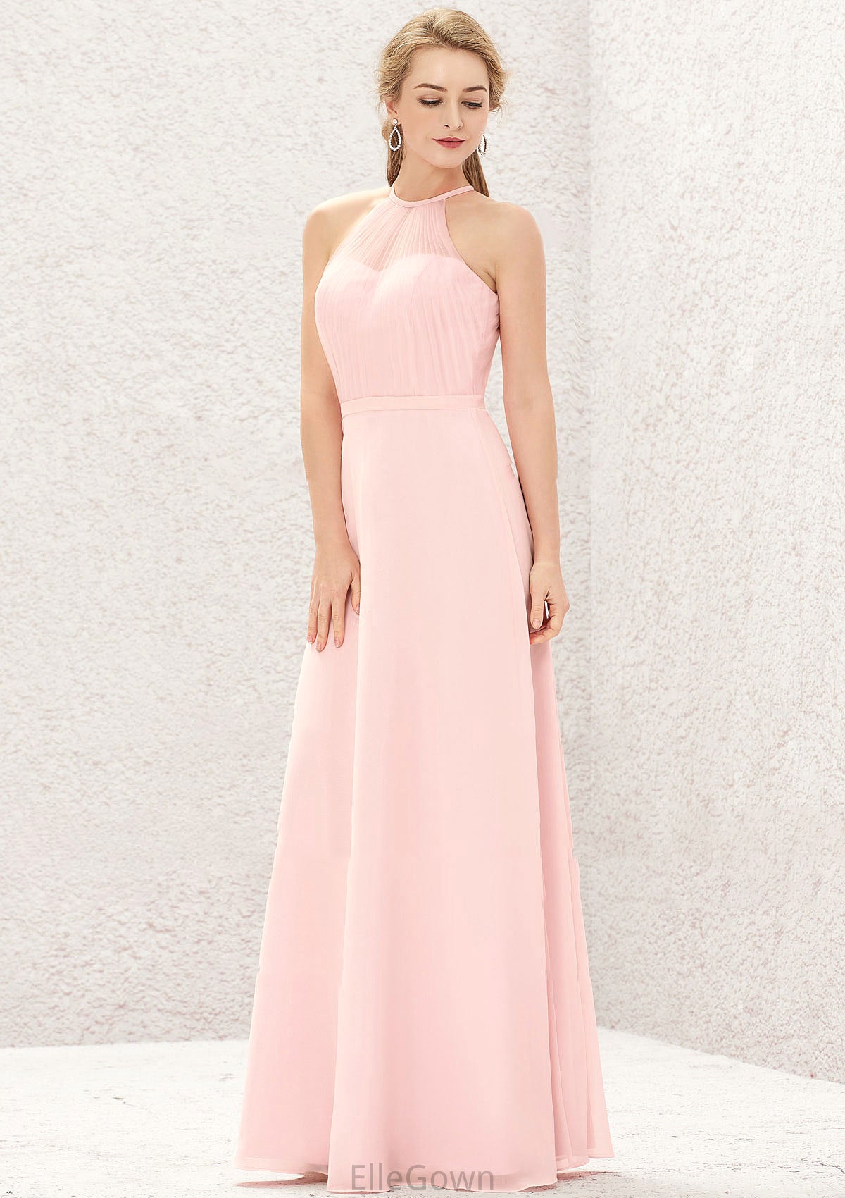 A-line Halter Sleeveless Chiffon Long/Floor-Length Bridesmaid Dresses Jaylen DEP0025635