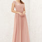 A-line Illusion Neck Sleeveless Chiffon Long/Floor-Length Bridesmaid Dresses With Appliqued Pleated Andrea DEP0025636