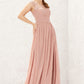 A-line Illusion Neck Sleeveless Chiffon Long/Floor-Length Bridesmaid Dresses With Appliqued Pleated Andrea DEP0025636