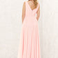 A-line V Neck Sleeveless Chiffon Long/Floor-Length Bridesmaid Dresses With Pleated Mary DEP0025637