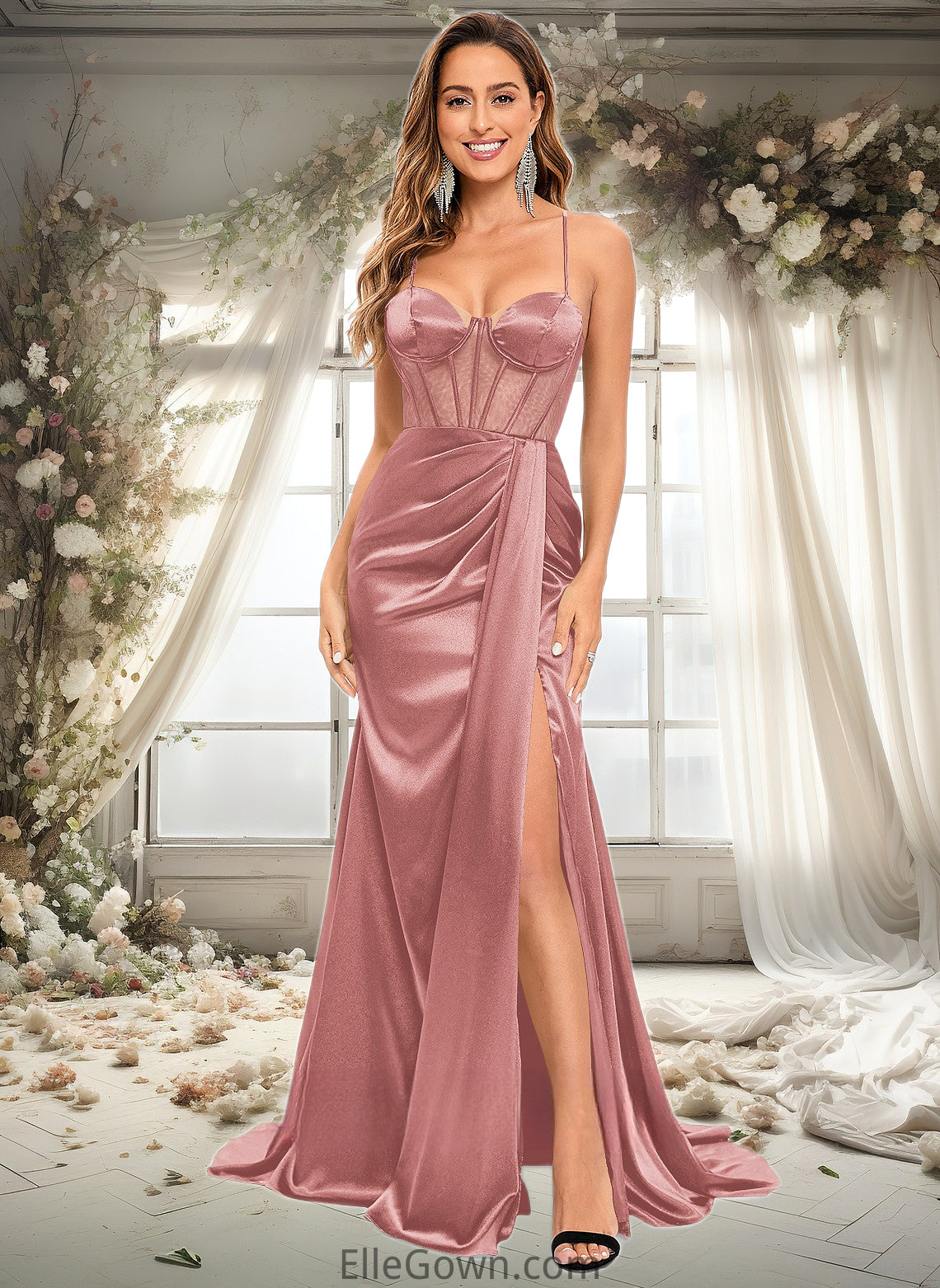 Amara Trumpet/Mermaid Sweetheart Sweep Train Stretch Satin Prom Dresses DEP0025836