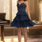 Katelynn A-line Sweetheart Short/Mini Chiffon Lace Homecoming Dress With Beading Sequins DEP0020576