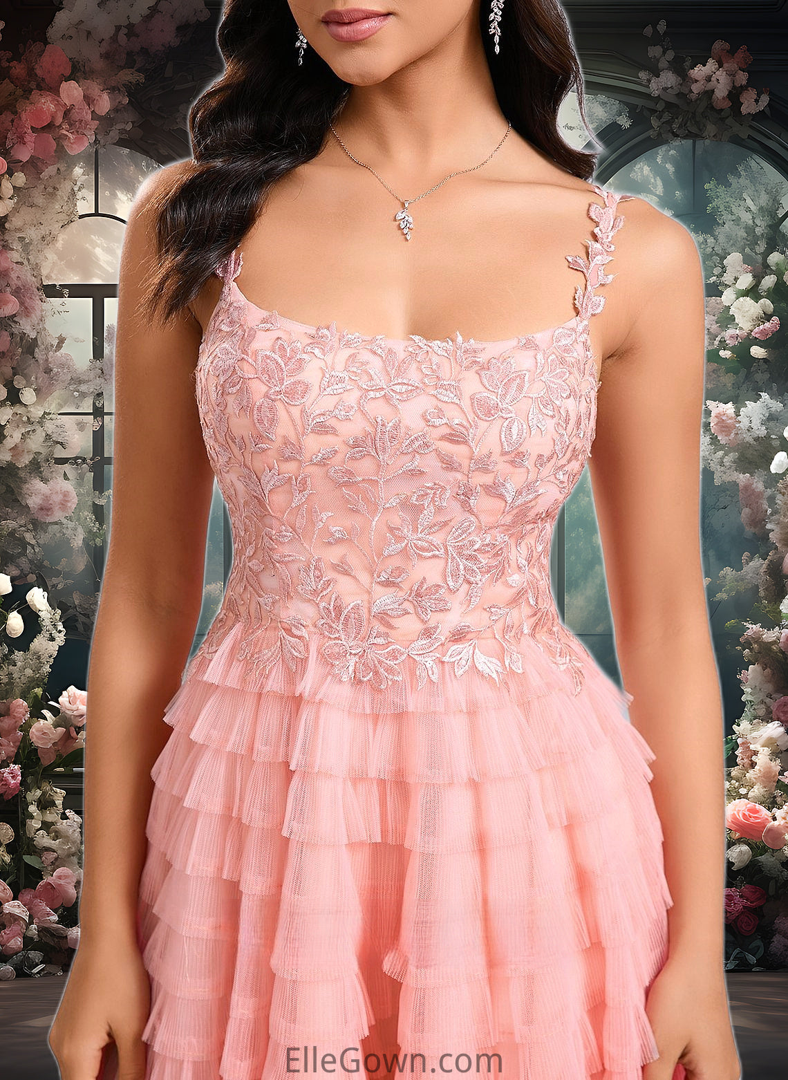 Dania Ball-Gown/Princess Scoop Short Tulle Lace Homecoming Dress With Ruffle DEP0025676