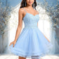 Mildred A-line V-Neck Short Lace Tulle Homecoming Dress With Rhinestone Sequins DEP0025658