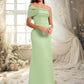 Lillian A-line Asymmetrical Off the Shoulder Floor-Length Satin Prom Dresses DEP0025884