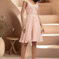 Hazel A-line V-Neck Knee-Length Chiffon Lace Homecoming Dress With Beading DEP0020565