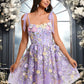 Mckinley A-line Scoop Short Floral Lace Homecoming Dress With Bow 3D Floral DEP0025695