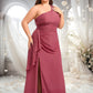 Annabella A-line One Shoulder Floor-Length Chiffon Bridesmaid Dress With Ruffle DEP0025824