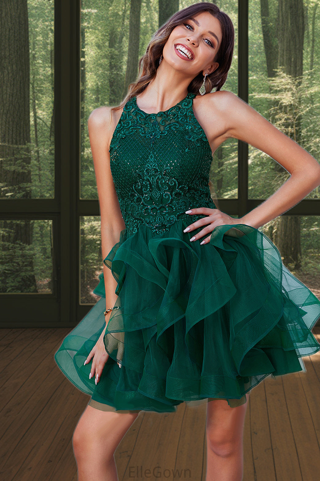 Tiffany Ball-Gown/Princess Scoop Short/Mini Lace Tulle Homecoming Dress With Sequins DEP0020537