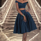 Maci A-line Off the Shoulder Sweetheart Knee-Length Satin Homecoming Dress DEP0020593