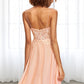 Isabella A-line V-Neck Knee-Length Chiffon Lace Homecoming Dress DEP0020527