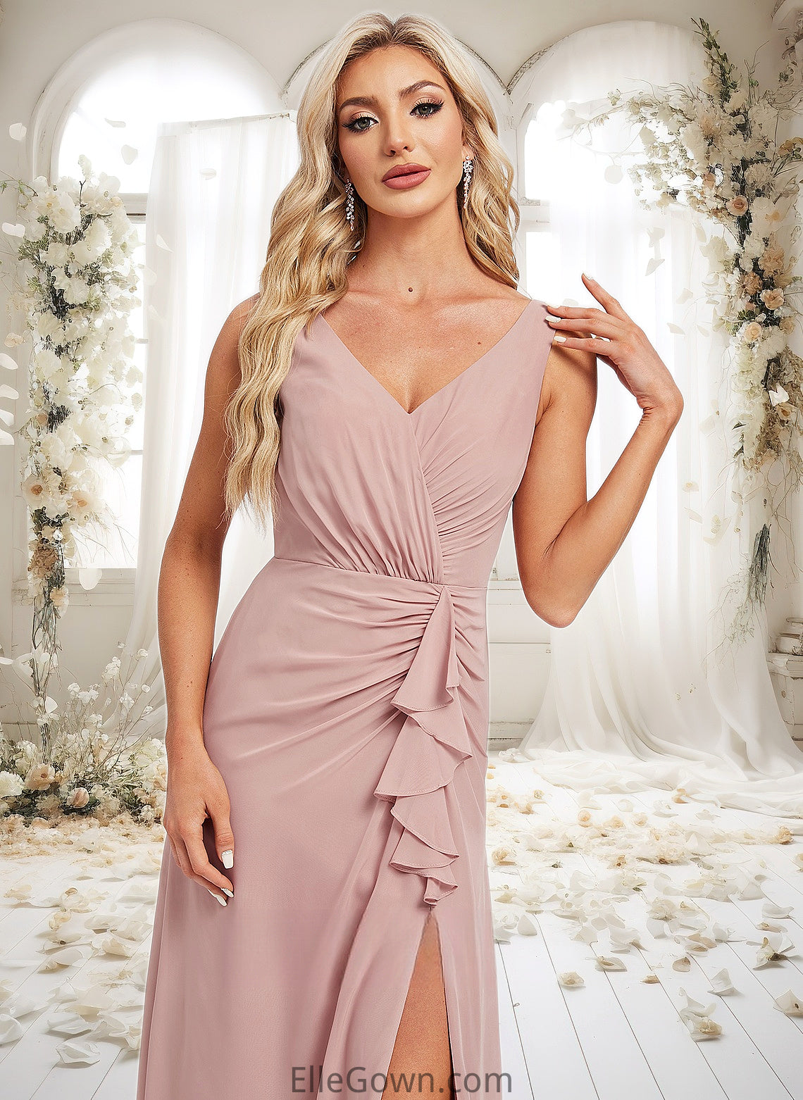 Erica A-line V-Neck Floor-Length Chiffon Bridesmaid Dress DEP0025820