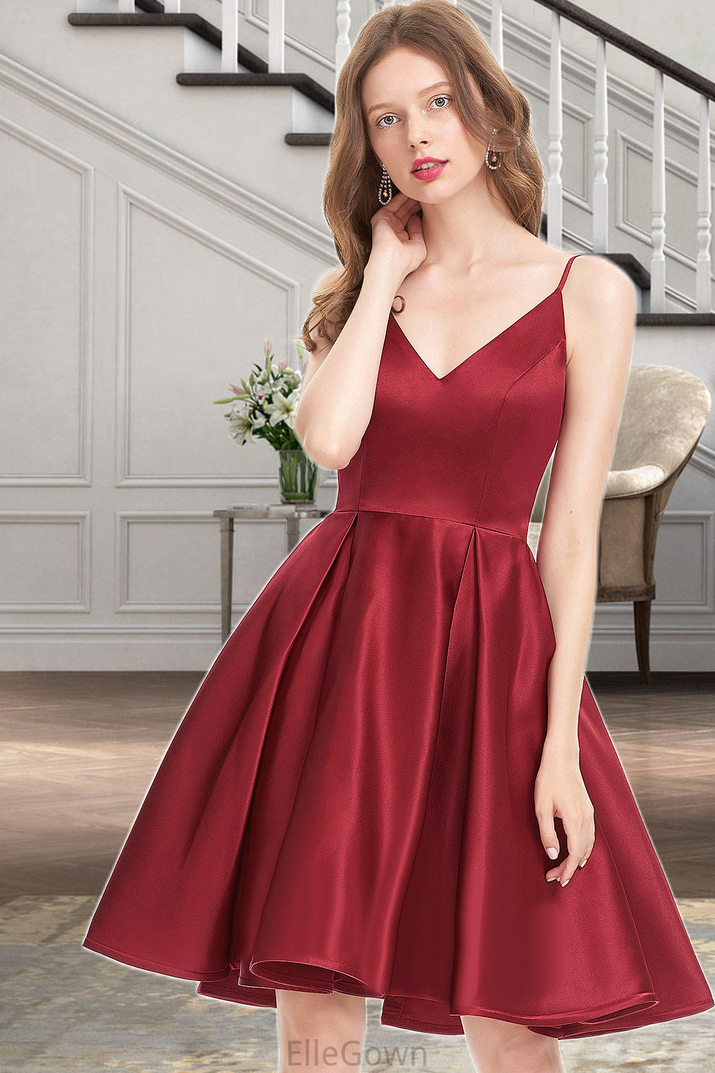 Ina A-line V-Neck Short/Mini Satin Homecoming Dress DEP0020542