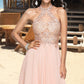 Hortensia A-line Halter Knee-Length Chiffon Homecoming Dress With Beading DEP0020541