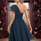 Kaylyn A-line One Shoulder Knee-Length Chiffon Homecoming Dress With Ruffle DEP0025722