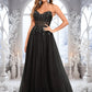 Maeve Ball-Gown/Princess V-Neck Floor-Length Tulle Prom Dresses With Sequins Appliques Lace DEP0025837