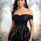 Brynlee A-line Off the Shoulder Short Tulle Lace Homecoming Dress With Embroidered DEP0025720