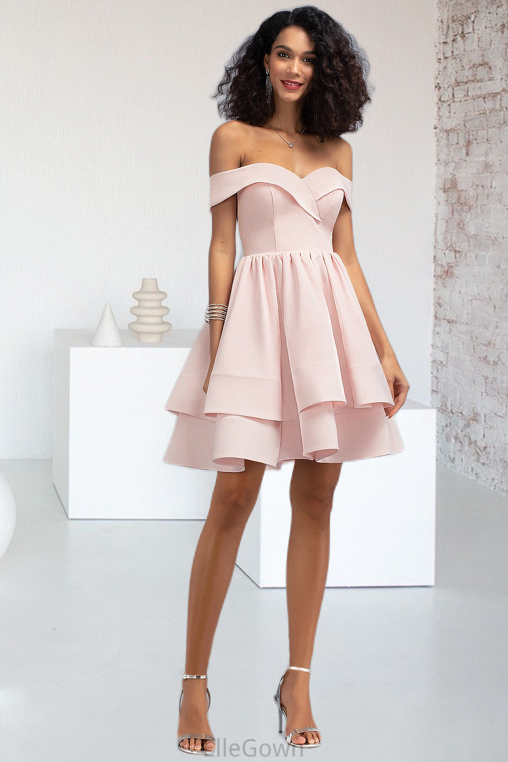 Madeleine A-line Short/Mini Stretch Crepe Homecoming Dress With Cascading Ruffles DEP0020540