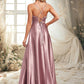 Arely A-line V-Neck Floor-Length Stretch Satin Bridesmaid Dress DEP0025822