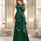 Kelsie Trumpet/Mermaid V-Neck Floor-Length Stretch Satin Bridesmaid Dress DEP0025812