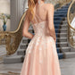 Helga A-line Square Knee-Length Tulle Homecoming Dress With Beading DEP0020543