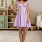 Azul A-line Off the Shoulder Short/Mini Satin Homecoming Dress With Bow DEP0020568