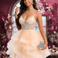 Kenley Ball-Gown/Princess V-Neck Short Tulle Homecoming Dress With Beading Sequins DEP0025646