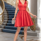 Nicola A-line V-Neck Short/Mini Satin Homecoming Dress With Bow DEP0020583