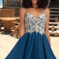 Kyra A-line V-Neck Short/Mini Chiffon Lace Homecoming Dress With Beading DEP0020572