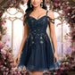 Kelsie A-line V-Neck Short Tulle Lace Homecoming Dress With Sequins DEP0025642