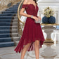 Hayley A-line Off the Shoulder Asymmetrical Chiffon Homecoming Dress With Beading DEP0020582