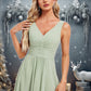 Sydney A-line V-Neck Asymmetrical Chiffon Bridesmaid Dress DEP0025809