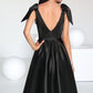 Dana A-line Square Knee-Length Satin Homecoming Dress With Bow DEP0020556